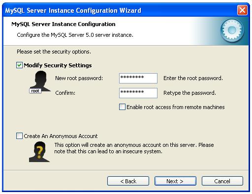 MySQL Kurulumu (Windows) Anonymus Accont seçeneğini