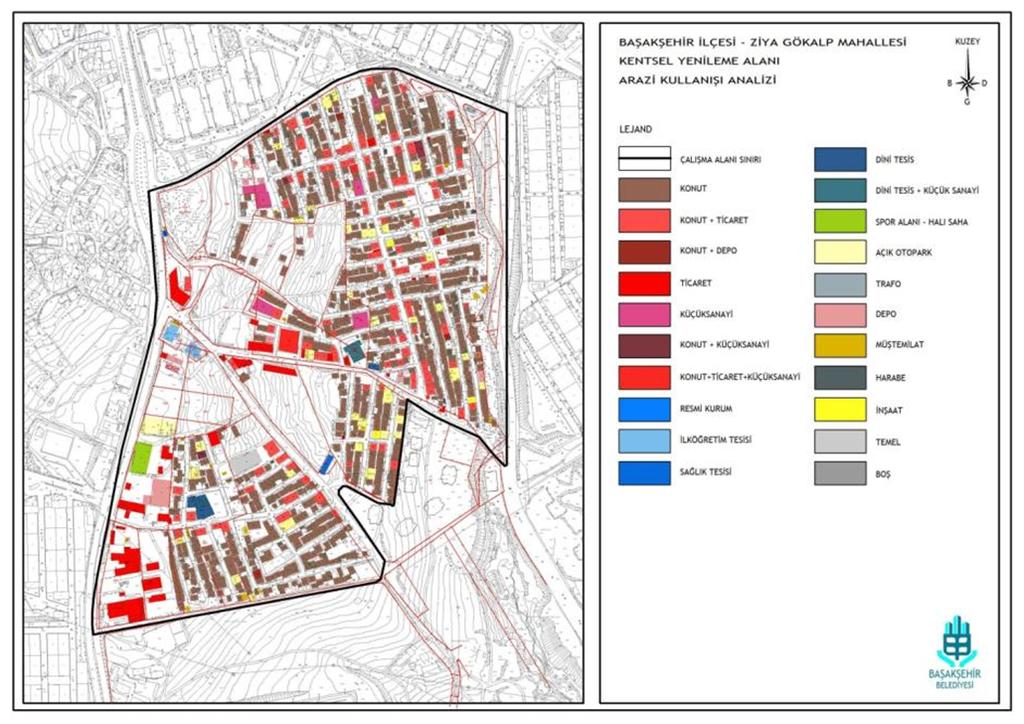 Şekil 3.4.Ziya Gökalp Bölgesi Yapı Kullanım Türü Analizi Tablo 3.2.Ziya Gökalp Bölgesi Riskli Alanın Yapı Kullanım Türü Analizi Yapı Kullanım Türü Adet Yüzdesi % Konut 786 79.