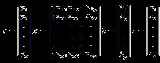 Y :Bağımlı değişken vektörü; X, X, 1 2, X : bağımsız değişkenler ve X veri matrisi; b i p regresyon katsayıları; ise rassal hata vektörüdür.