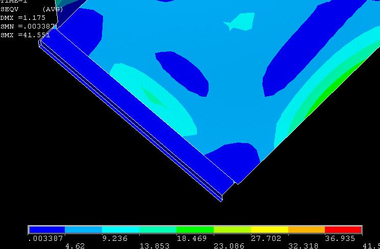 35 Şekil 4.18 Ansys modelinin analizi ve modelin yandan görünüşü Şekillerde gerilmeler renk skalası ile ifade edilmiştir.