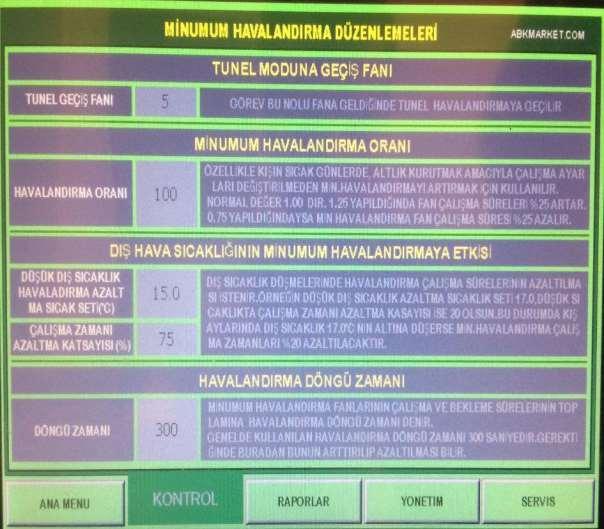 2-11 KONTROL / MİNUMUM HAVALANDIRMA DÜZENLEMELERİ: a) Tünel geçiş fanı ısısı geçildiğinde, havalandırma modundan çıkılır. Buffel kapatılır. Pad kapağı açılarak tünel havalandırma moduna geçilir.