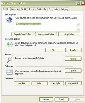 menüsünden İnternet Seçenekleri komutuna tıklayıp Internet Explorer