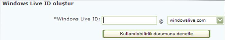 Windows Live ID başlığının bulunduğu kısıma mail