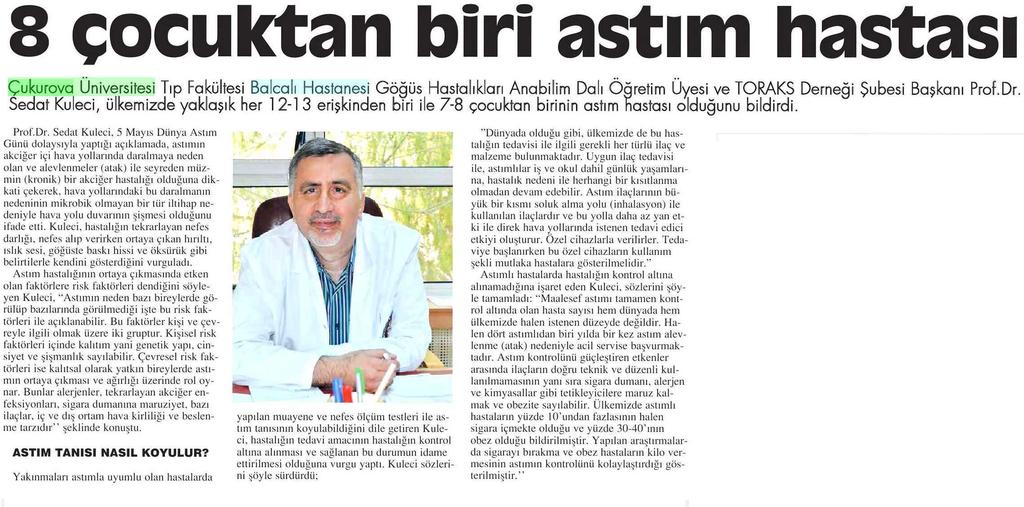 8 ÇOCUKTAN BIRI ASTIM HASTASI Yayın Adı : Adana