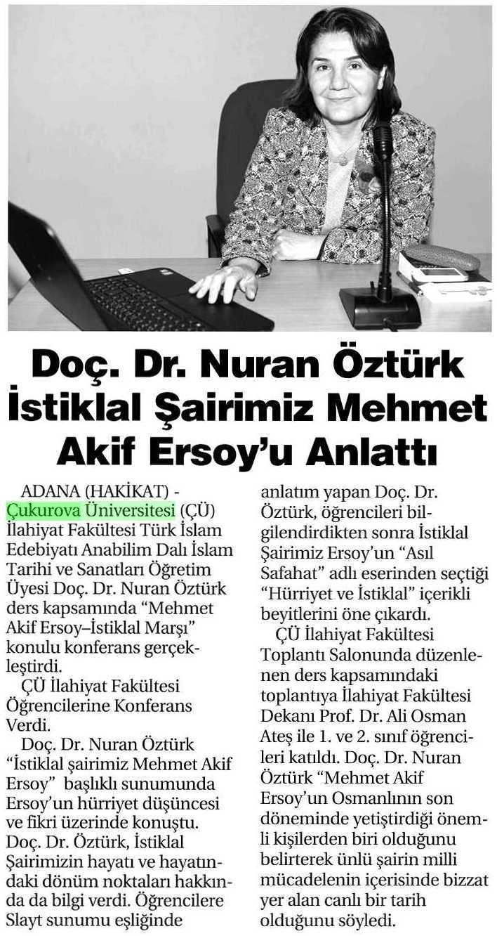 DOÇ. DR. NURAN ÖZTÜRK ISTIKLAL SAIRIMIZ MEHMET AKIF ERSOY U AN.