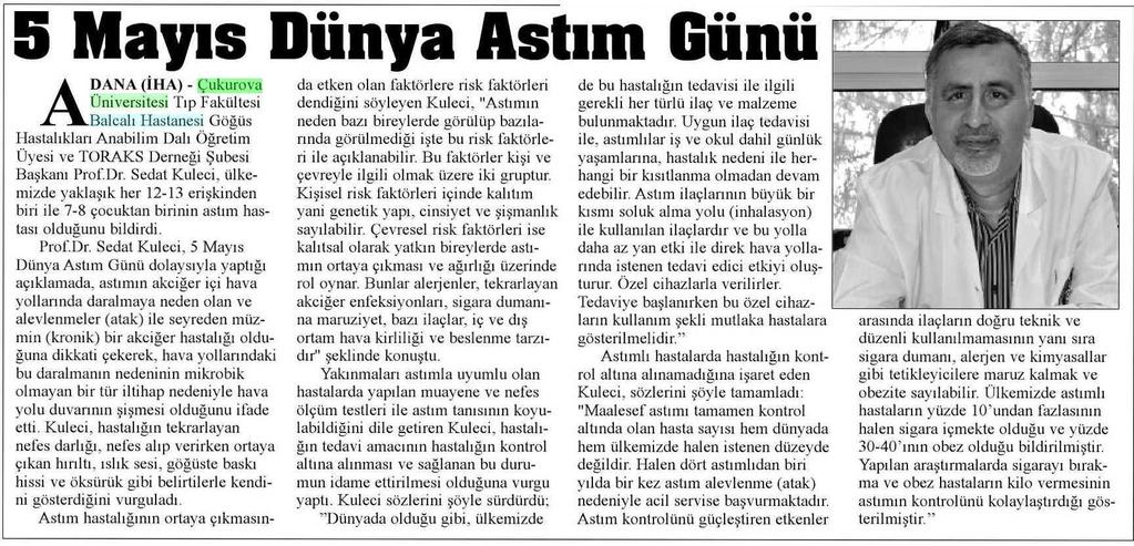 5 MAYIS DÜNYA ASTIM GÜNÜ Yayın Adı : Adana