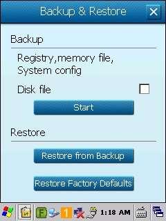 SysBackupRestore uygulaması El terminalindeki Registry ayarlarını, sistem ayarlarını ve dosyaların yedeklenmesi veya yedeklenmiş dosyaların tekrar yüklenmesini sağlanır.