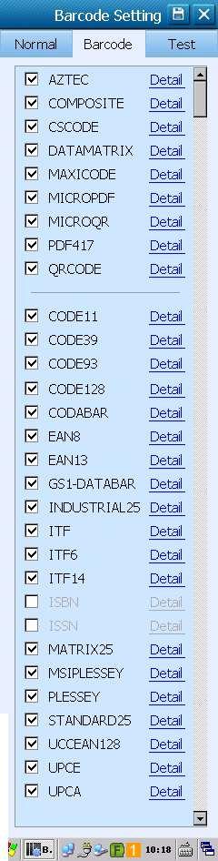 Barcode Sekmesi Ayarları Bu bölümde el terminalinde desteklenen barkod tiplerini okunabilirliğini açma, kapatma ve