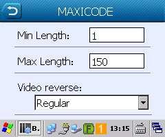 MAXICODE MAXICODE barkod tipi ile ilgili ayarların belirlenmesini sağlar. Okuma açık, Okuma kapalı. Min Length Okunabilecek minimum karekter sayısını belirler.