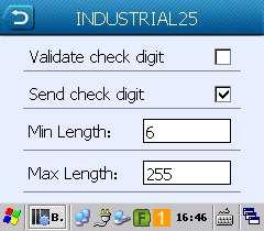 INDUSTRIAL25 INDUSTRIAL 2 OF 5 barkod tipi ile ilgili ayarların belirlenmesini sağlar. Okuma açık, Okuma kapalı. Validate check digit Kontrol karekteri doğrulamasının yönteminin belirlenmesini sağlar.
