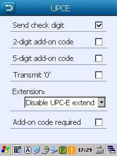 UPCE UPC-E barkod tipi ile ilgili ayarların belirlenmesini sağlar. Okuma açık, Okuma kapalı. Send check digit Kontrol karekterinin barkod ile birlikte aktarılmasını sağlar.