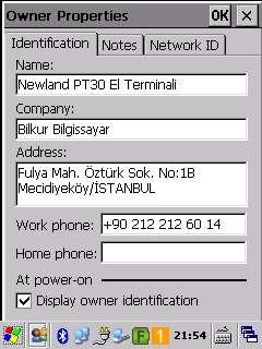 Owner uygulaması El terminalinin sahip bilgilerinin yapılandırılması, özel not tanımalanması ve RDP uygulamaları için