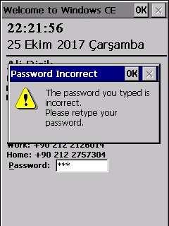 Kullanıcı bu ekranda uygun şifre girişi