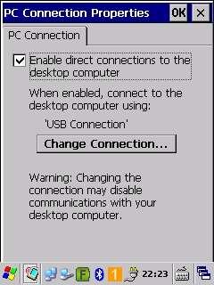 Pc Connection uygulaması El terminalinin bilgisayar ile kablolu bağlantı şeklinin belirlenmesini sağlar.