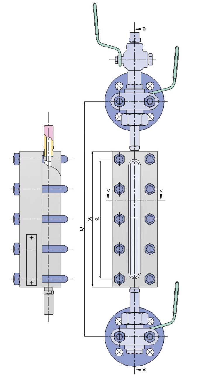 Seviye Göstergesi Tip YUPR PN40 32 Bar 236 C (su buhar ı) 40 Bar 120 C (diğer akışkanlar) 310-2785mm Seviye Flanşlar Arası Gözetleme Göstergesi Mesafe Tipi M (mm) K (mm) S (mm) YUPR IV 310 203 168