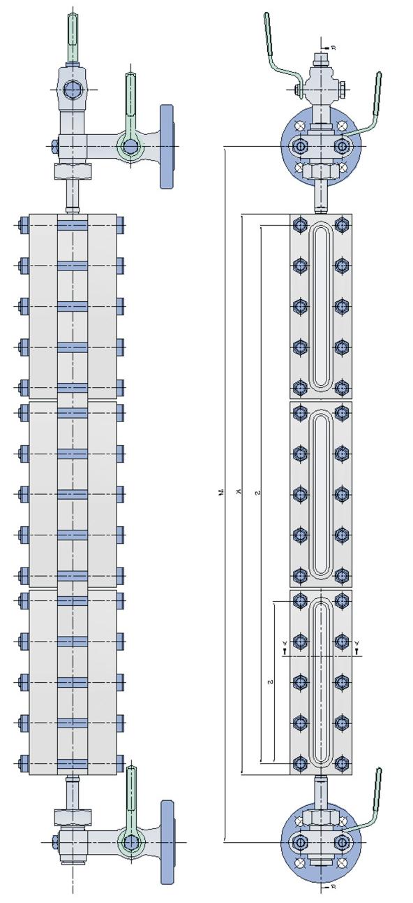 Seviye Göstergesi Tip YUPT PN100 310-2785mm Seviye Flanşlar Arası Gözetleme Göstergesi Mesafe Tipi M (mm) K (mm) S (mm) YUPT IV 310 203 168 YUPT V 340 233 198 YUPT VI 370 263 228 YUPT VII 400 293 258