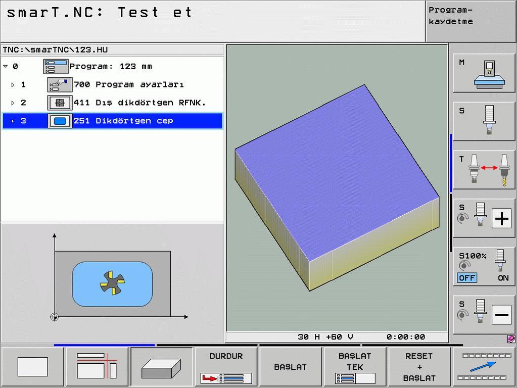 Test grafiği ve program akışı grafiği UNIT programını grafik olarak test edin ve işleyin PROGRAM+GRAFİK ekran taksimini seçin!