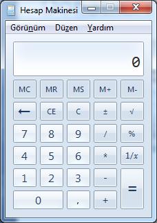 WINDOWS 7 Hesap Makinası Bu uygulama günlük