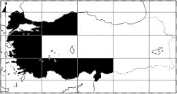 Ditrichum pallidum Türkiye yayılışı: A1, A2, A4. Leptodictyum riparium Türkiye yayılışı: A1, A2, A4, A5, B6, B7, B8, B9, C11, C12, C13.