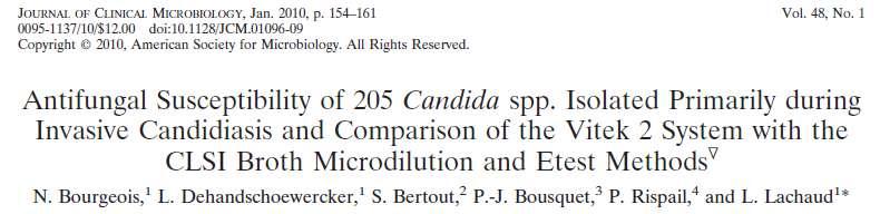 205 Candida türü, AmB, flukonazol, vorikonazol Çok büyük hata C. glabrata kökenlerinde C. krusei ve C.