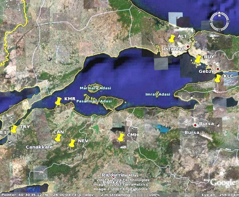 5. VERİ TOPLAMA VE İŞLEME Bu çalışmada TÜRDEP Projesi kapsamında Marmara Bölgesi nde kurulan ve İTÜ Jeofizik Mühendisliği Bölümü ne gerçek zamanda aktarılan 8 istasyona ait sayısal hız kayıtları