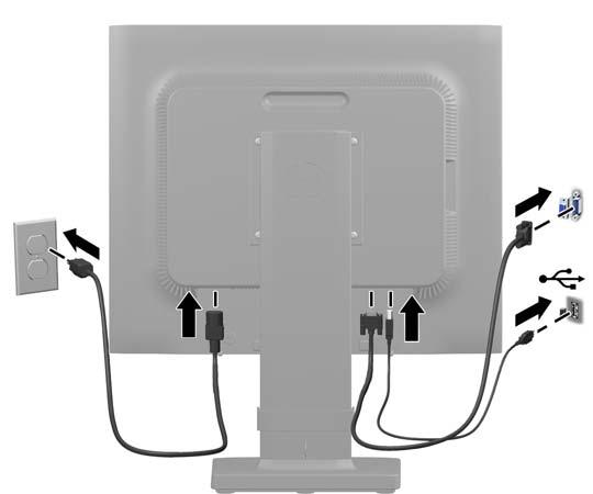 5. Güç kablosunun bir ucunu monitörün arkasındaki AC güç konektörüne, diğer ucunu da elektrik prizine takın. UYARI!