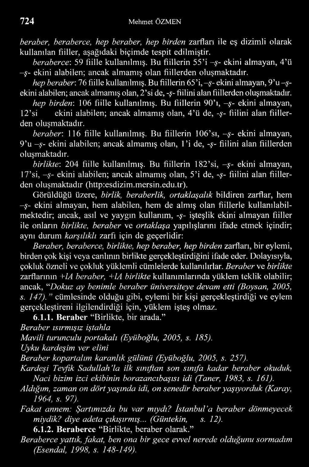 Bu fiillerin 65 i, -ş- ekini almayan, 9 u -şekini alabilen; ancak almamış olan, 2 si de, -ş- fiilini alan fiillerden oluşmaktadır. hep birden: 106 fiille kullanılmış.