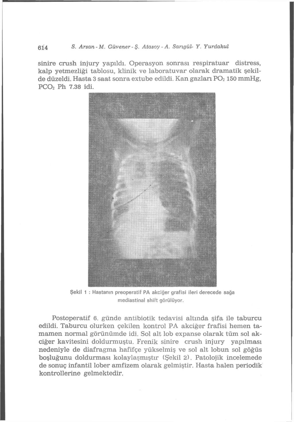 6İ4 S. Arsan-M. Güvener- Ş. Atasoy - A. Sarıgül- Y. Yurdakul sinire crush injury yapıldı.