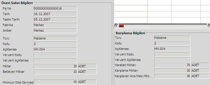 2.1. Malzeme Temin Önerilerinin Gerçekleştirilmesinde Dikkate Alınacak Stok Seviyesi: Malzeme temini yapılırken, malzemenin ambar parametrelerinde girilmiş olan asgari