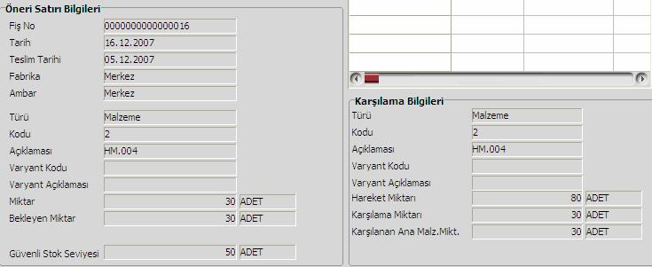 Aşağıdaki resimde birinci adımda asgari stok seviyesine göre temin yapılmıştır.