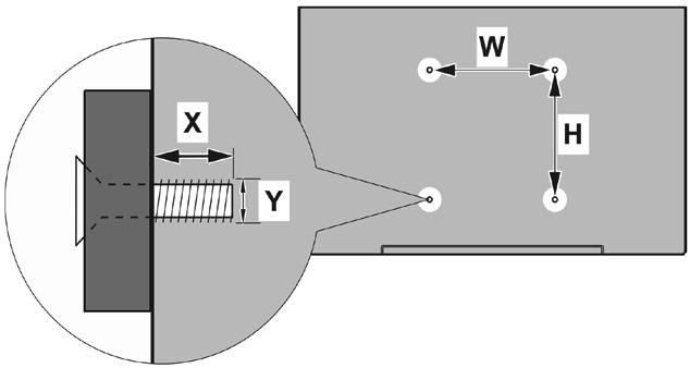 A B C D Hole Pattern Sizes (mm) Length (X) VESA WALL MOUNT MEASUREMENTS W H 400 400 Screw Sizes min. (mm) 10 max.