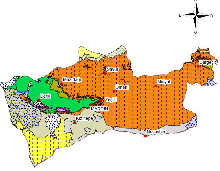SU KALİTESİ Mardin ili jeoloji haritası Mardin ilinde; Mazıdağı ilçesi içme suyu analiz değerleri ile Mardin şehir merkezi ile Kızıltepe, Midyat, Nusaybın ilçeleri içme suları yerinde ölçüm değerleri