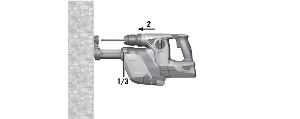 Uyarı Standart olarak strok, 170 mm'lik bir delik derinliğine ayarlanmıştır. Daha kısa matkap uçları için strok uyarlanmalıdır. 1. Strok sınırlamaya basınız ve basılı tutunuz.