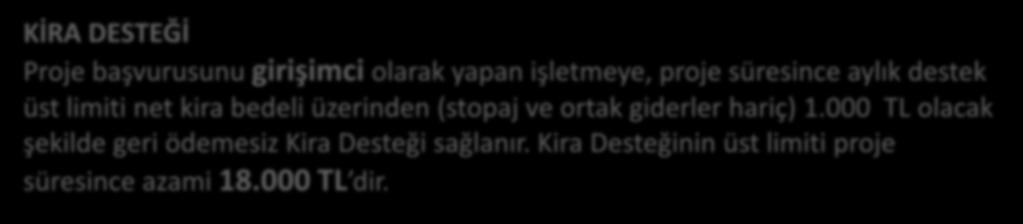 Endüstriyel Uygulama Destek Programı KİRA DESTEĞİ Proje başvurusunu girişimci olarak yapan işletmeye, proje süresince aylık destek üst limiti net kira bedeli üzerinden