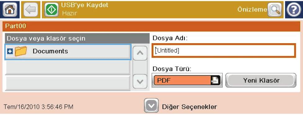 3. Listedeki klasörlerden birini seçin veya USB flash sürücüde yeni bir klasör oluşturmak için Yeni Klasör düğmesine dokunun. 4.