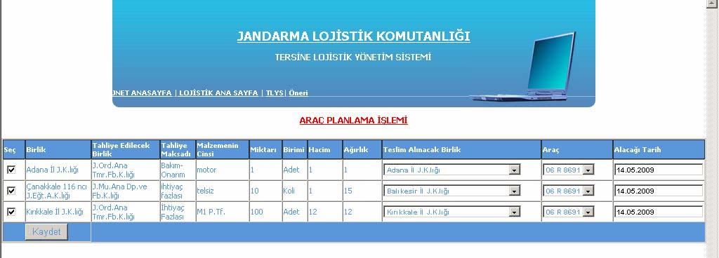 Bu sayfaya erişim yetkisi sadece Jandarma Lojistik Komutanlığı ulaştırma birimine verilmiştir.