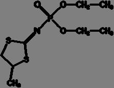 27 Mephosfolan Kimyasal Adı: Diethyl ((EZ]4methyl1,3dithiolan2ylidene) phosphoramidate ya da (EZ)2(diethoxyphosphinylimino)4methyl1,3dithiolane. Moleküler Formülü: C 8 H 16 NO 3 PS 2 dir.