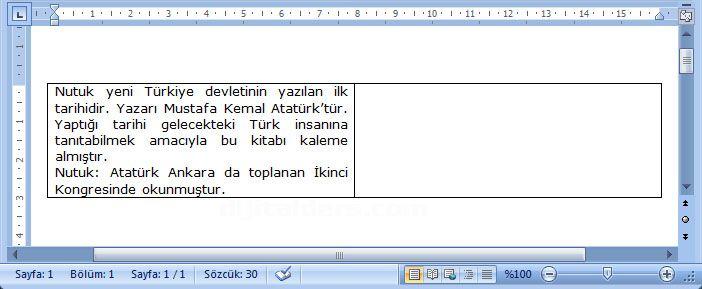 Aşağıdaki resimde metin Noktalı Virgül sekmesine göre tabloya