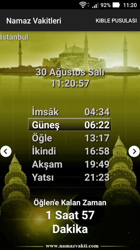 A Online olarak bulunulan yerin namaz vakitleri Bütün Android Telefon ve Tabletlerde.