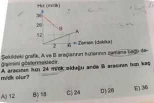 1 A aracının hız artışı 6 36 6 10 B aracının hız düşüşü 5 x dk