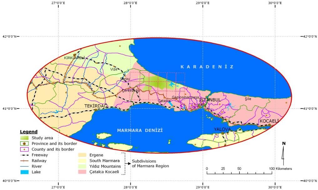 4.1. Uygulama Sahasının Konumu İnceleme sahası Çatalca Kocaeli Platosunun kuzeybatısında, Karadeniz ile Marmara Denizi arasında bulunur (Şekil 2).