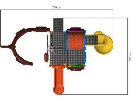 OYUN GRUBU ELEMANLARI: kule 4 ad kare platform 3 ad helezon kaydırak platformu 5 basmaklı merdiven çatı 100 cm düz kaydırak 150 cm helezon kaydırak platform korkuluğu 4 ad dümen tırmanma