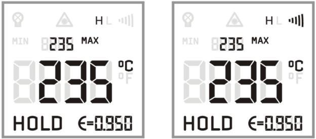5.9 Alarm Sınırının Ayarlanması 1) High-Alarm Hold-Modunda Mode-Tuşu ile High-Alarm-Fonksiyonunu (ekranda H görüntülenir) seçiniz.