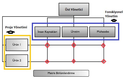 Örgütlerde Bölümlere Ayırma Proje yöneticisi ile fonksiyonel yönetici arasında ast-üst ilişkisi bulmamakla birlikte yetkilerini bilgi ve yeteneklerinden almaktadır.