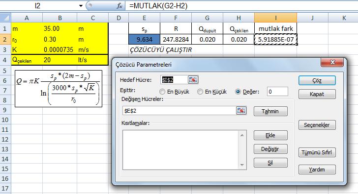 b) s p 3000* sp * ln Q 0 K ( m s ) p K Newton un teğetle yöntemi ile çözelim. Sp F(Sp) 10.000 9.747 9.747 9.669 9.669 9.645 9.