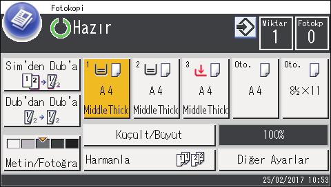 4. Orijinalleri Kopyalama Fotokopi Modu Ekranı Bu bölüm, makine fotokopi modundayken ekran hakkında bilgi vermektedir. Bekleme modundaki ekran 1 2 3 4 9 5 6 8 7 DUE311 1.