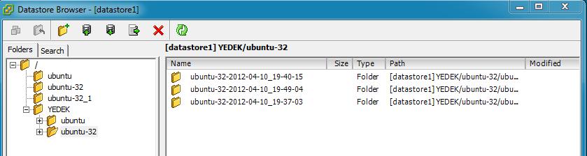 71 görülebilmektedir. Şekil 5.4 te yedeği alınan her bir sanal makinenin dizin yapısı görülmektedir.