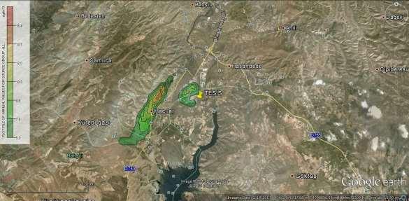 Senaryo-4 e göre Kojenerasyon Santralı SO 2 YSK Yıllık Ortalama Dağılımı 8.4. Yer Seviyesindeki PM 10 Konsantrasyonları Senaryo-3 ve Senaryo-4 için tahmin edilen PM 10 YSK değerleri Tablo 10 da özetlenmektedir.