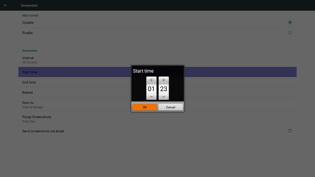3) End Time (Bitiş zamanı) Ekran alıntısı Biti zamanını ayarlayın. 6) Purge Screenshots (Ekran Alıntılarını Temizle) Temizleme zaman çerçevesini ayarlayın. Bir gün veya Bir hafta.