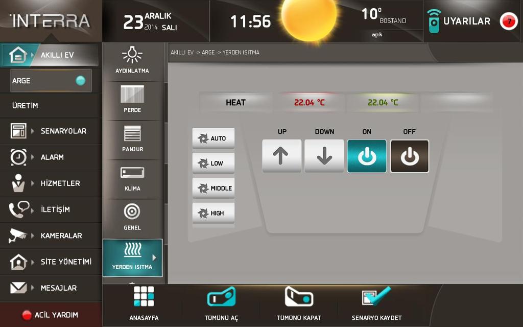 3.7 Yerden Isıtma Sisteminizde bulunan ısıtma cihazlarınızı kontrol bu sayfalar aracılığı ile control edebilirsiniz.
